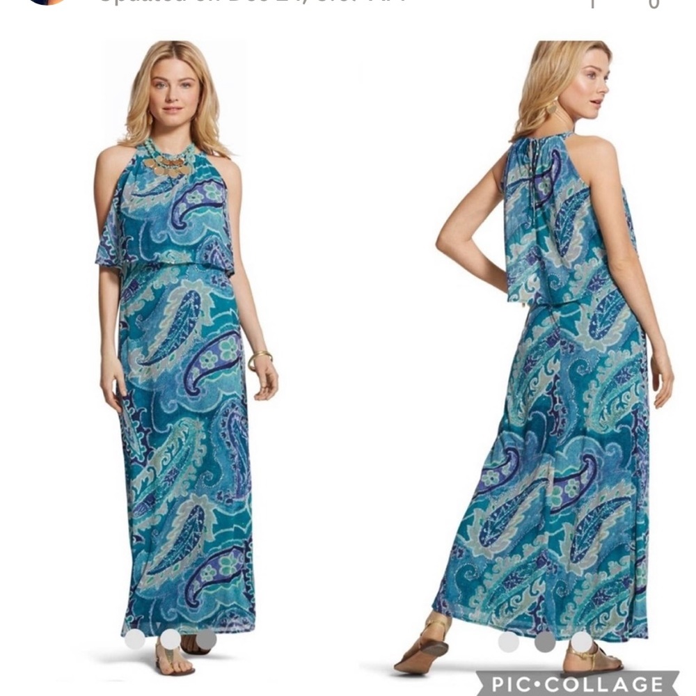Blue Paisley Halter Maxi Dress